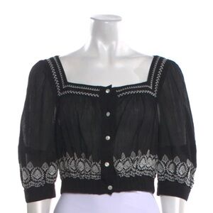 10 Crosby Derek Lam Black and White Embroidered Blouse